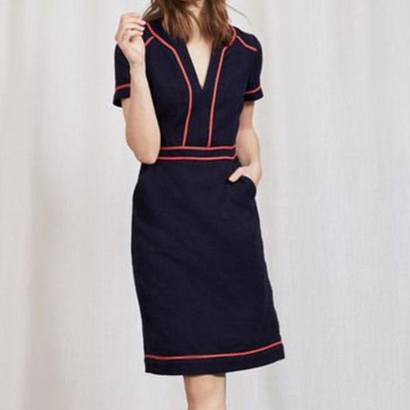 Boden Tilda Navy Pink Shift Textured Career Dress Sz 8 - Picture 2 of 7